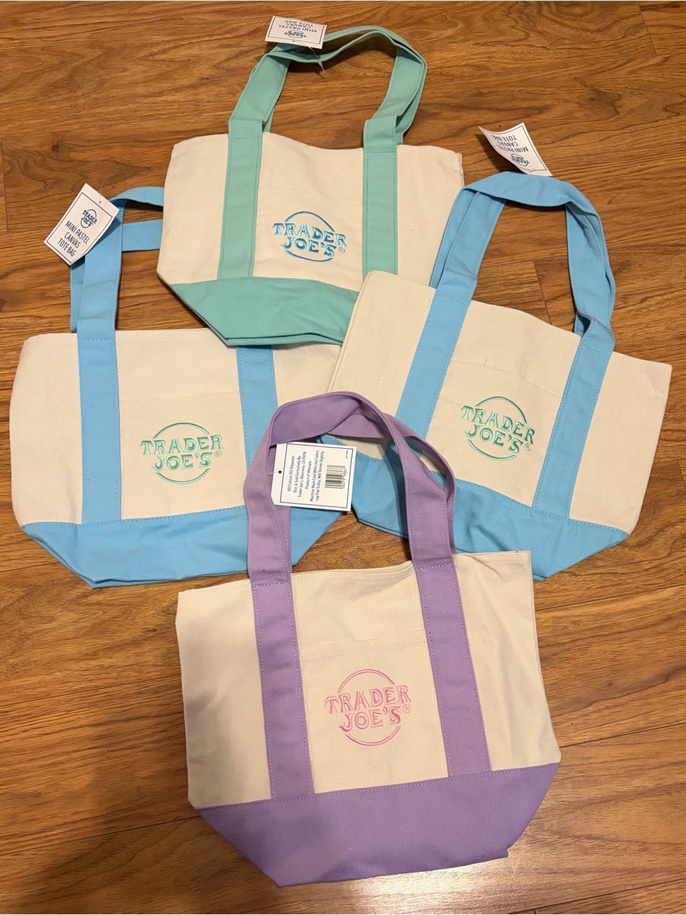 Trader a Joe’s Canvas Mini Tote Bag - Lavender, Aqua, Light Blue